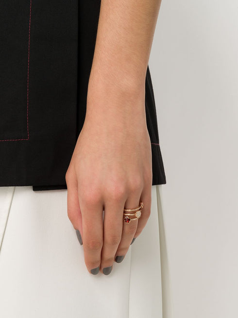 18kt rose gold Figlia dei Fiori chalcedony, garnet, moonstone and diamond ring